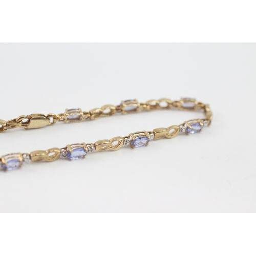 4 - 9ct gold tanzanite link bracelet (4.6g)