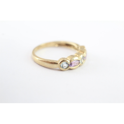 46 - 9ct gold marquise cut amethyst and blue topaz ring (2.5g) Size O