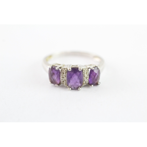 52 - 9ct gold amethyst & diamond dress ring (3g) Size P