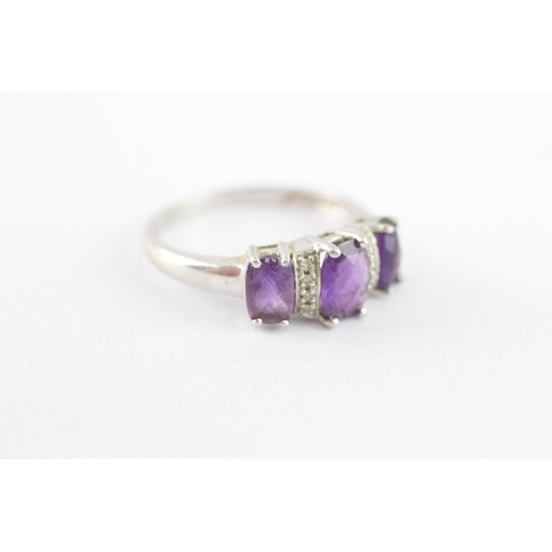 52 - 9ct gold amethyst & diamond dress ring (3g) Size P
