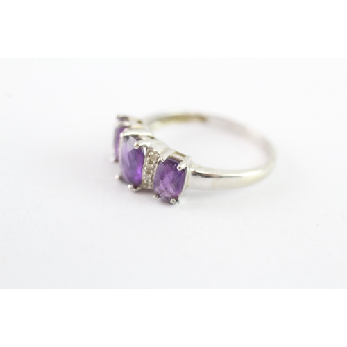 52 - 9ct gold amethyst & diamond dress ring (3g) Size P