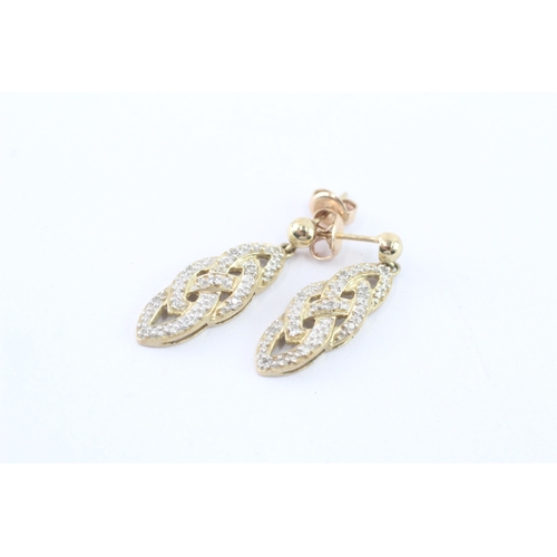 56 - 9ct gold diamond drop earrings (4g)