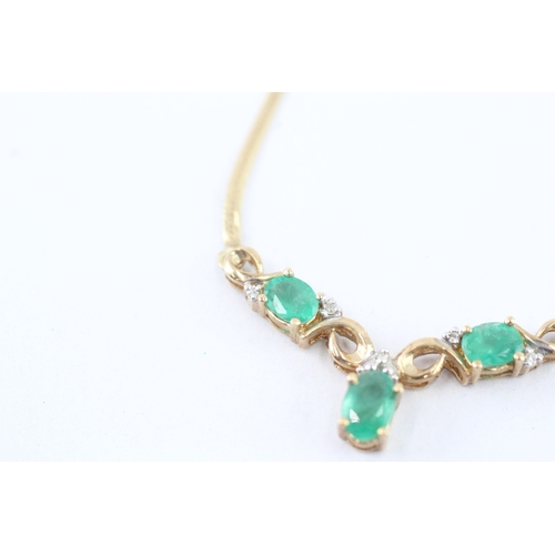 7 - 9ct gold emerald & diamond necklace (3.8g)