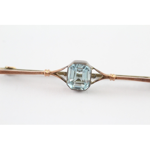 9 - 9ct gold and metal pin aquamarine bar brooch (2.4g)