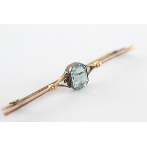 9 - 9ct gold and metal pin aquamarine bar brooch (2.4g)