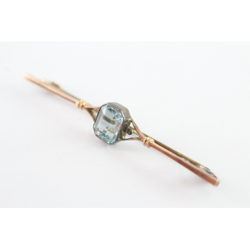 9 - 9ct gold and metal pin aquamarine bar brooch (2.4g)