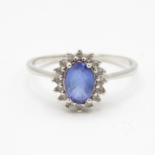 9ct white gold tanzanite and diamond cluster ring (2.3g) Size R
