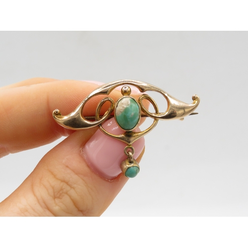 21 - 9ct gold art nouvea turquoise brooch (2.2g)