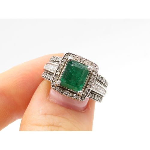 5 - 9ct white gold diamond and emerald ring AF: stone chipped with surface reaching fractures (4g) Size ... 