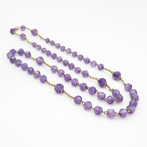 61 - 9ct gold amethyst faceted bead necklace (8g)