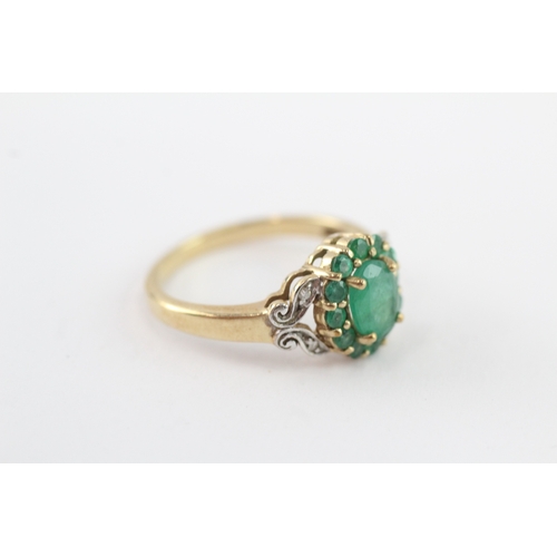 60 - 9ct gold emerald and diamond cluster ring (2.8g) Size N