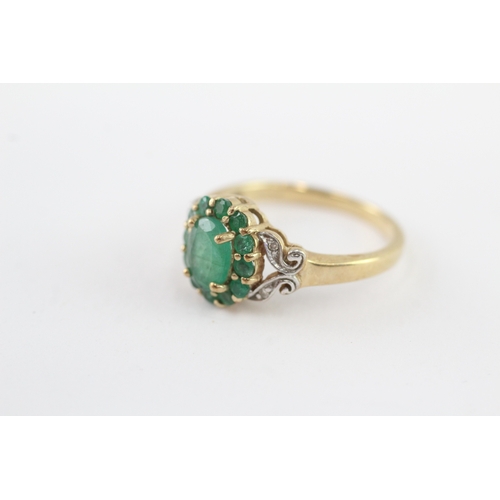 60 - 9ct gold emerald and diamond cluster ring (2.8g) Size N