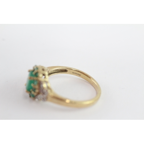60 - 9ct gold emerald and diamond cluster ring (2.8g) Size N