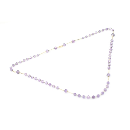 61 - 9ct gold amethyst faceted bead necklace (8g)