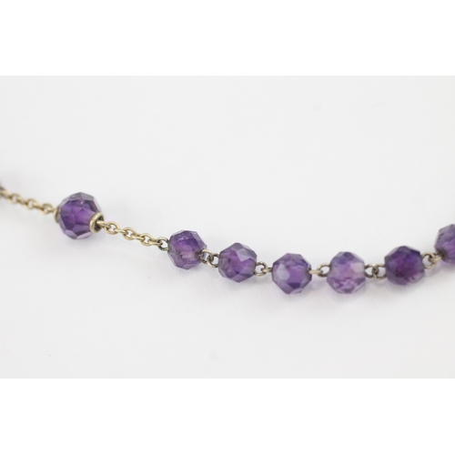 61 - 9ct gold amethyst faceted bead necklace (8g)