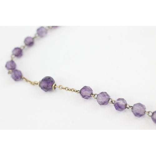 61 - 9ct gold amethyst faceted bead necklace (8g)