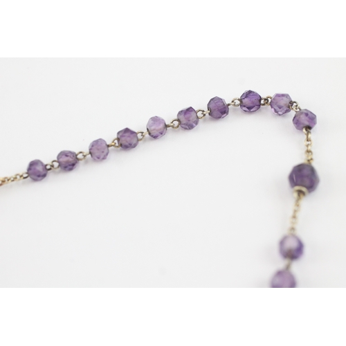 61 - 9ct gold amethyst faceted bead necklace (8g)