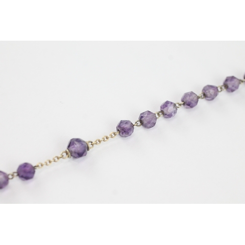 61 - 9ct gold amethyst faceted bead necklace (8g)