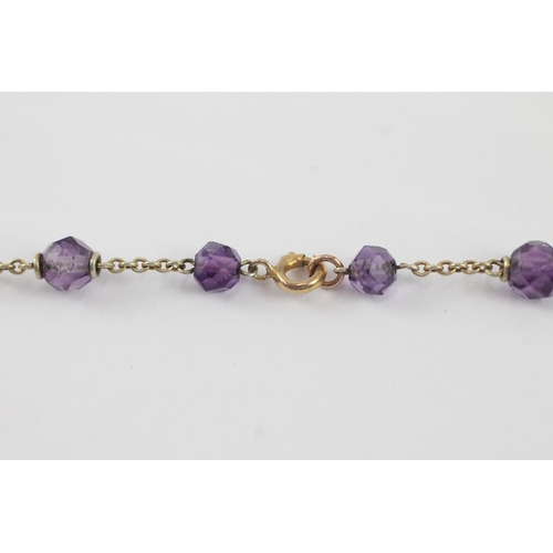 61 - 9ct gold amethyst faceted bead necklace (8g)
