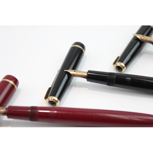 3 x Vintage Parker Victory Fountain Pens 14ct Gold Nibs WRITING