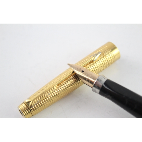 Vintage Parker 75 Gold Plated Cased Fountain Pen w/ 14ct Gold Nib WRITING