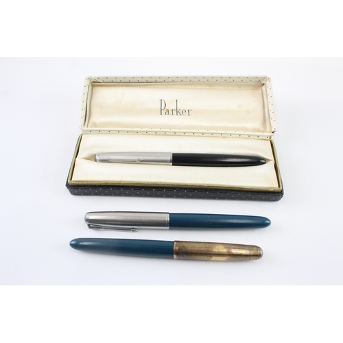 3 x Vintage Parker 51 Fountain Pens w/ 14ct Nibs WRITING Inc Gold ...
