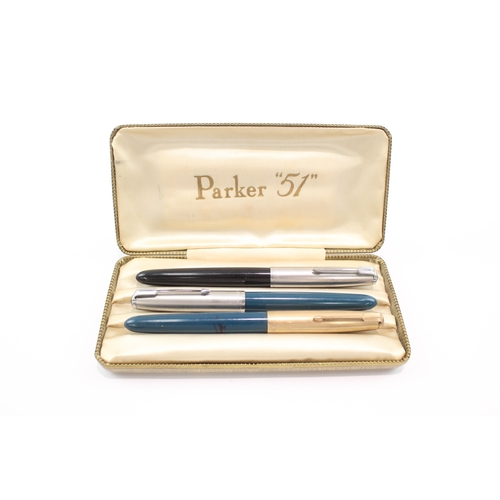 3 x Vintage Parker 51 Fountain Pens w/ 14ct Nibs WRITING Inc Gold ...