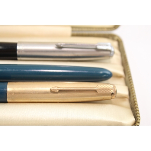 3 x Vintage Parker 51 Fountain Pens w/ 14ct Nibs WRITING Inc Gold ...