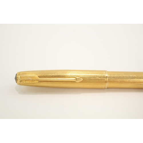 Vintage Parker 51 Gold Plated Cased Fountain Pen w/ 14ct Gold Nib WRITING