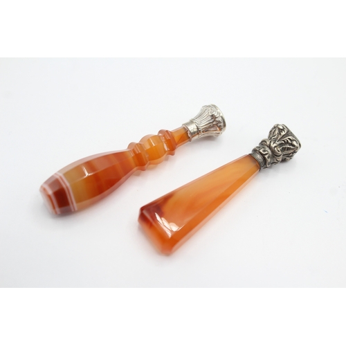 2 x .800 silver & agate handle wax seals antique 12g