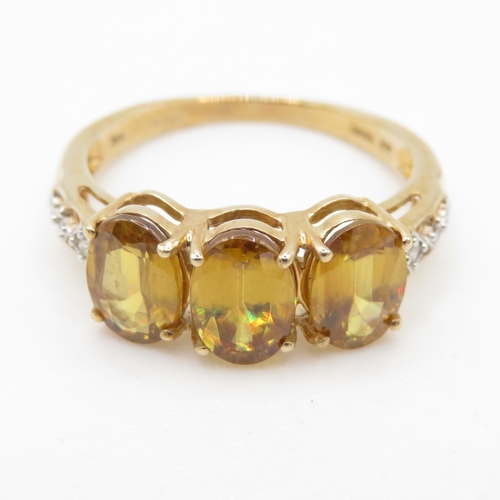 117 - 9ct gold citrine and diamond dress ring (2.4g) Size N 1/2