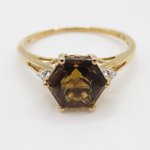 71 - 9ct gold smokey quartz and diamond dress ring (2.2g) Size Q