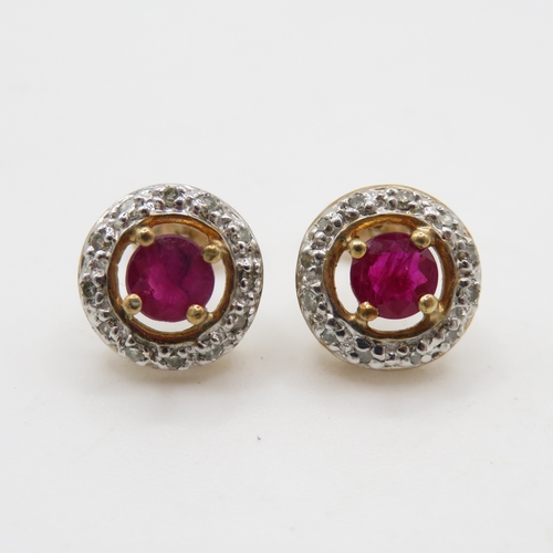 85 - 9ct gold ruby and diamond stud earrings (1.6g)