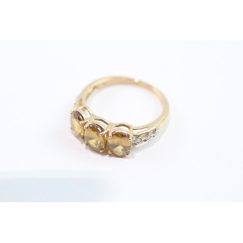 117 - 9ct gold citrine and diamond dress ring (2.4g) Size N 1/2