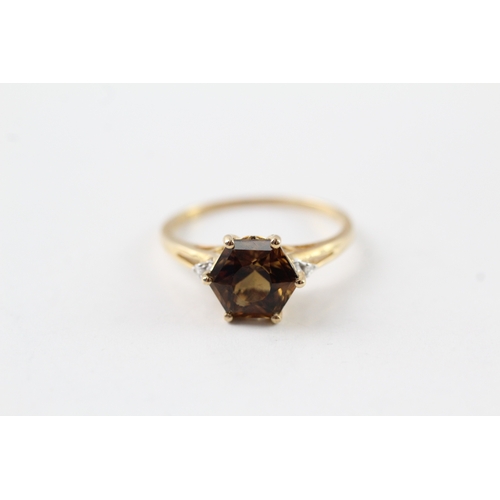 71 - 9ct gold smokey quartz and diamond dress ring (2.2g) Size Q
