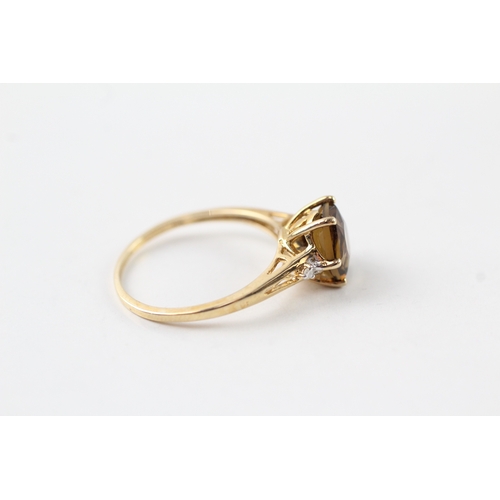 71 - 9ct gold smokey quartz and diamond dress ring (2.2g) Size Q