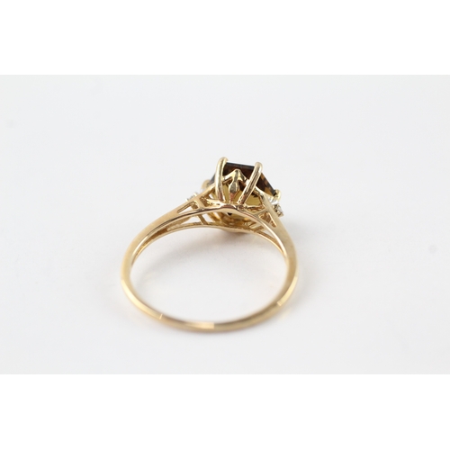 71 - 9ct gold smokey quartz and diamond dress ring (2.2g) Size Q