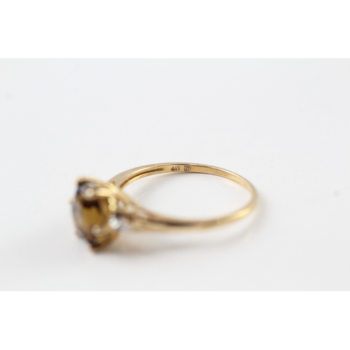 71 - 9ct gold smokey quartz and diamond dress ring (2.2g) Size Q