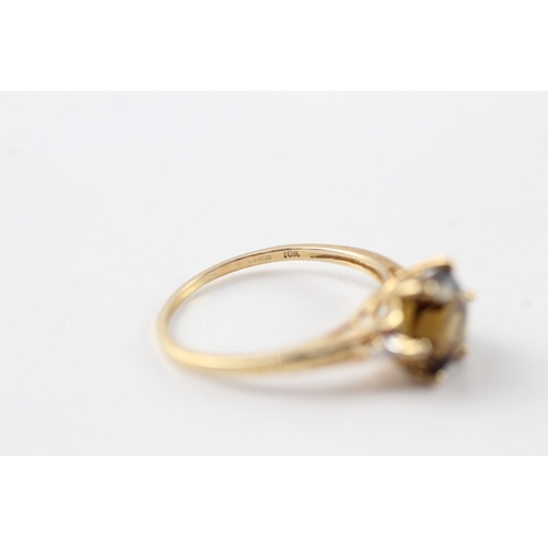 71 - 9ct gold smokey quartz and diamond dress ring (2.2g) Size Q