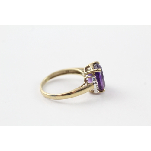 72 - 9ct gold amethyst and diamond framed ring (2.7g) Size N