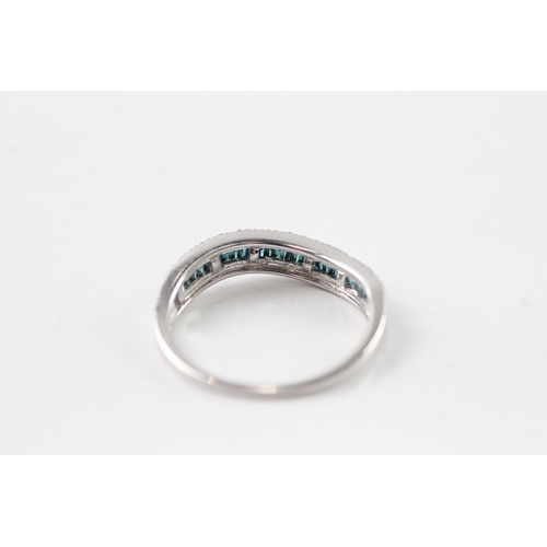 76 - 9ct white gold diamond row ring (2.2g) Size P 1/2