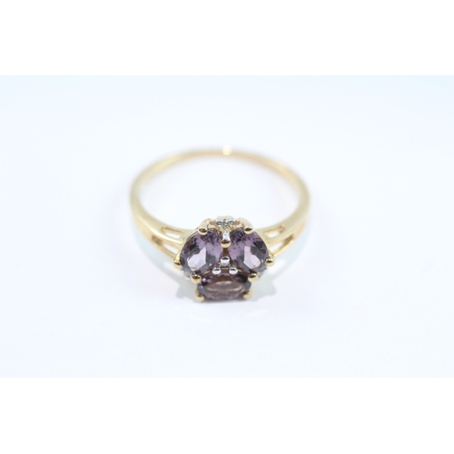 82 - 9ct gold diamond and amethyst dress ring (2.4g) Size Q