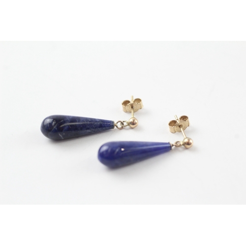 99 - 9ct gold lapis lazuli drop earrings (2.6g)
