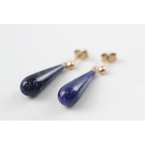 99 - 9ct gold lapis lazuli drop earrings (2.6g)