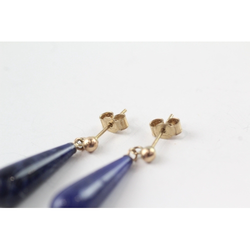 99 - 9ct gold lapis lazuli drop earrings (2.6g)