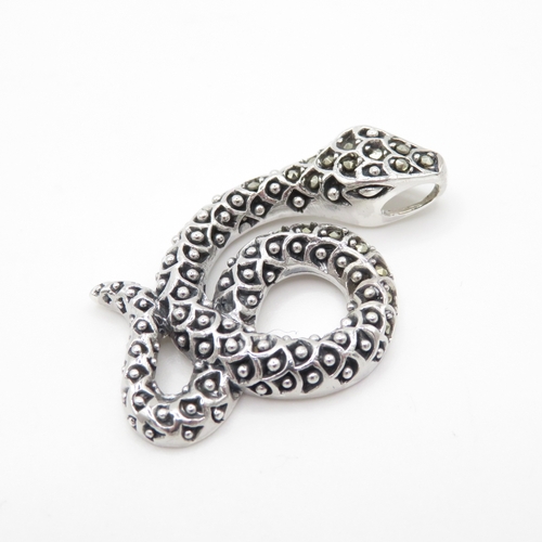 101 - Sterling Silver 925 Snake Pendant with Black Semi Precious Stones (9.2g)