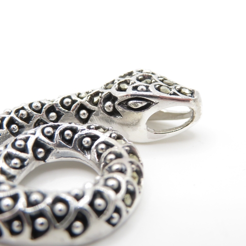 101 - Sterling Silver 925 Snake Pendant with Black Semi Precious Stones (9.2g)