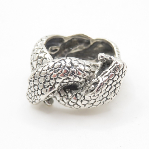 106 - Sterling Silver 925 Entwined Snake Ring (11.7g) Size R