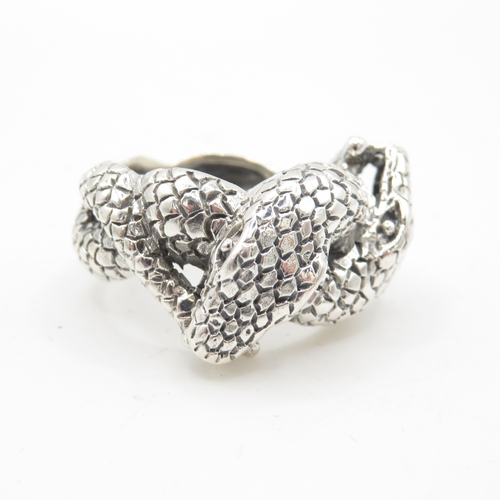 106 - Sterling Silver 925 Entwined Snake Ring (11.7g) Size R