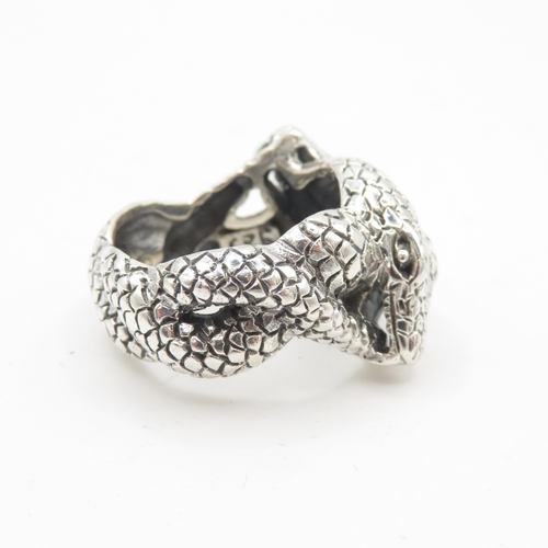 106 - Sterling Silver 925 Entwined Snake Ring (11.7g) Size R